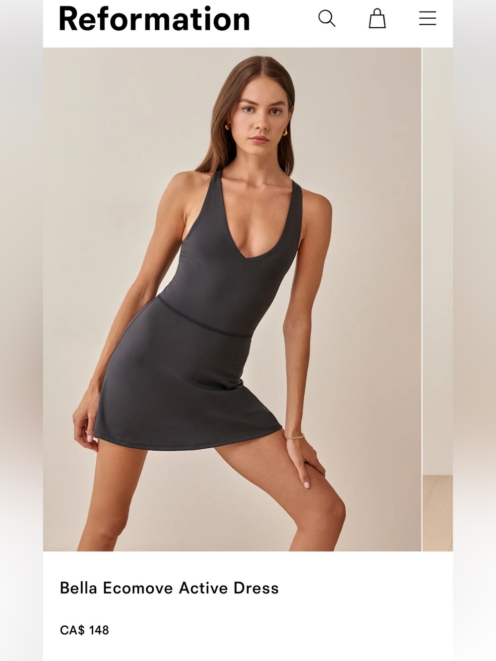 Reformation Black EcoMove Activewear V-Neck Mini Dress With Built in Shorts